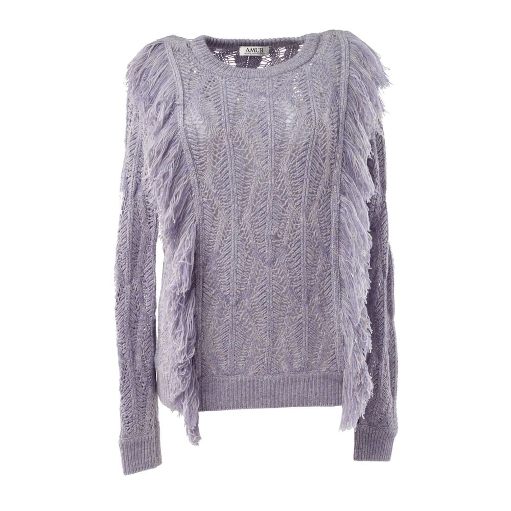 AMUR Carla Fringe Sweater Lilac Open Knit Wool Yak Cashmere L